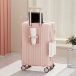 Minimalist Solid Color Hardside Suitcase, Casual Business, Thickened Carry-On With Wheels Luggage Case With Cup Holder & Hook - Image 3