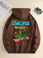 UFO & Alien Print Hoodie, Cool Hoodies For Men, Men's Casual Graphic Design Pullover Hooded Sweatshirt With Kangaroo Pocket Streetwear For Winter Fall, As Gifts