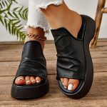 Women's Platform Slide Sandals, Comfortable White Platform Perforated Design, Summer Breathable Wedge Footwear - Image 2