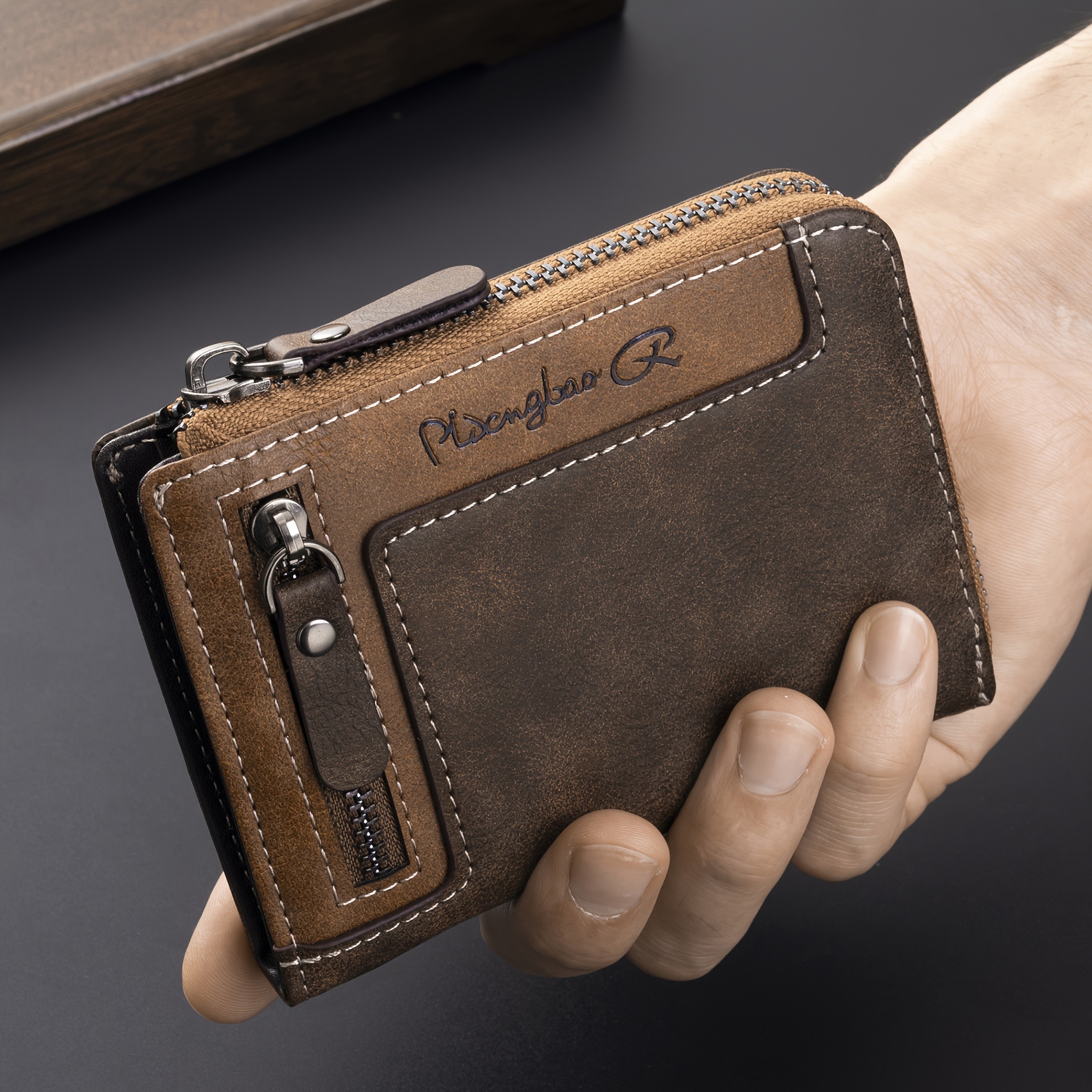 1f350d19-6834-4a90-8c4b-914ddc6d656d.jpg 1pc Men's Retro Short Wallet, Multifunctional Fashion Zipper PU Leather Wallet, Ideal Gift For Men - Image 1