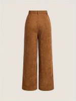 Corduroy High Waist Pants, Vintage Straight Leg Pants For Spring & Fall, Women's Clothing - Image 4