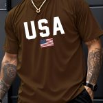 USA Print Men's Creative Top, Casual Short Sleeve Crew Neck T-shirt, Men's Clothing For Summer Outdoor - Image 7