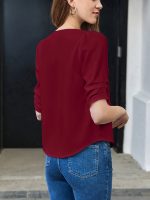Solid Color Notched Neck Blouse, Elegant Half Sleeve Blouse For Spring & Fall, Women's Clothing - Image 3