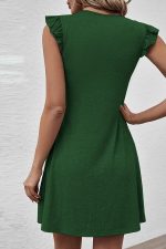 Solid Color V Neck Frill Casual Dress - Image 5