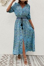 Bohemia Print Long Sleeve Tie Waist Maxi Dress - Image 2