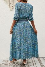 Bohemia Print Long Sleeve Tie Waist Maxi Dress - Image 4