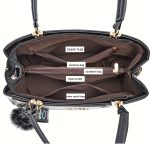 Colorblock Handbag For Women, Plaid Pattern Shoulder Bag, Casual Crossbody Purse With Pompom Charms - Image 9