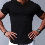 Solid Color Men's Comfy V-Neck Medium Stretch T-shirt, Men's Summer Clothes, Men's Outfits - Image 2