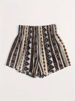 Geo Print Shirred Waist Shorts, Vacation Loose Beach Shorts For Spring & Summer, Women's Clothing - Image 5