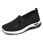 Women's Solid Color Sneakers, Breathable Knit Slip On Outdoor Shoes, Lightweight Low Top Shoes - Image 3