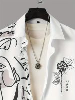 Abstract And Flower Pattern Men's Fashionable And Simple Short Sleeve Button Casual Lapel Shirt, Trendy And Versatile, Suitable For Summer Dates, Beach Holiday, As Gifts, Men's Clothing - Image 6