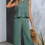Ruffle Hem Solid Two Pieces Set