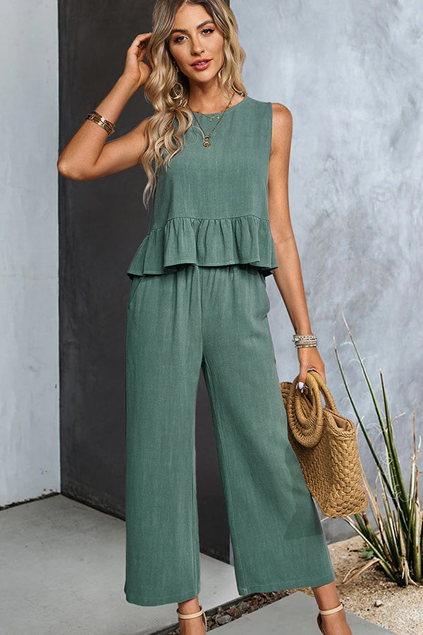 22222_effb5e84-af50-462d-a451-c1e7f520c824.jpg Ruffle Hem Solid Two Pieces Set - Image 1