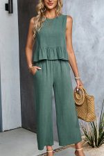 Ruffle Hem Solid Two Pieces Set - Image 6