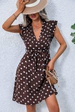 Dots Print V Neck Tie Waist Dress - Image 2