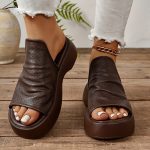 Women's Platform Slide Sandals, Comfortable White Platform Perforated Design, Summer Breathable Wedge Footwear - Image 7