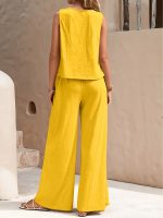 Solid Elegant Two-piece Set, Sleeveless Tank Top & Wide Leg Loose Pants Outfits, Women's Clothing - Image 5