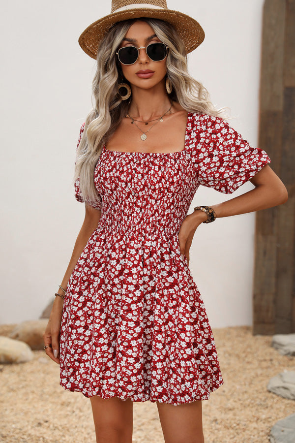 22_5873a92a-102c-4885-a588-5467759b401a.jpg Floral Print Puff Sleeves Ruffled Mini Dress - Image 1