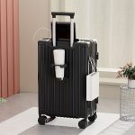 Minimalist Solid Color Hardside Suitcase, Casual Business, Thickened Carry-On With Wheels Luggage Case With Cup Holder & Hook - Image 5