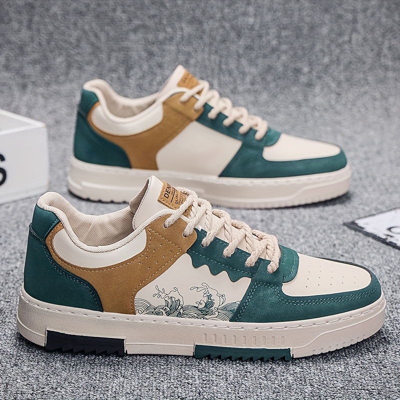 2428fde6-b7b8-42e9-a701-3d81d9bb033e.jpg Men's Trendy Street Style Wave Pattern Low Top Skateboard Shoes, Comfy Non Slip Lace Up Sneakers For Men's Outdoor Activities - Image 1