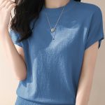 Solid Color Crew Neck Pullover Sweater, Casual Short Sleeve Ribbed Knitted Sweater For Every Day, Women's Clothing