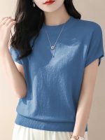 Solid Color Crew Neck Pullover Sweater, Casual Short Sleeve Ribbed Knitted Sweater For Every Day, Women's Clothing