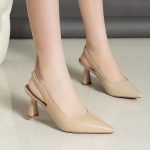 Women's Solid Color Shoes, Point Toe Ankle Strap Slingback Stiletto Heel Trendy Shoes, Elegant Dress Comfy Shoes - Image 4