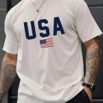USA Print Men's Creative Top, Casual Short Sleeve Crew Neck T-shirt, Men's Clothing For Summer Outdoor - Image 9