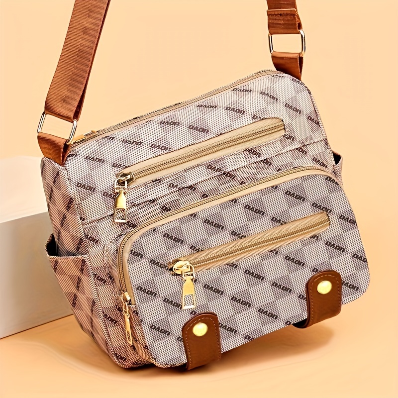 25332786a1e8064c9eb652528249b287.jpg Plaid Pattern Crossbody Bag, Women's Multi Pockets Purse, Studded Decor Faux Leather Shoulder Bag - Image 1