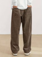 Men's Loose-Fit Corduroy Casual Pants With Pockets In Solid Color, Breathable Straight-Leg Drawstring Trousers For Urban Streetwear And Outdoor Activities, Casual Style - Image 7