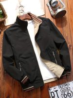 Men's Sports Jacket Coat Lapel Zipper Pockets Windproof Ribbed Cuff Coat For Daily Wear