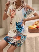 Graphic Print V Neck Dress, Vintage Short Sleeve Dress For Spring & Summer, Women's Clothing - Image 5