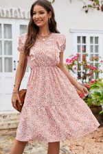 Ruffled Floral Print Short Sleeves Midi Dress - Image 2