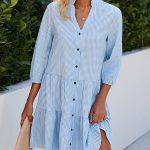 Plaid Print Button Up Split Neck Tunic Dress