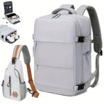 Large Capacity Travel Backpack With Shoe Compartment, Dacron Lightweight Laptop Daypack With Charging Port, Fashion Travel Commuter Bag - Image 13