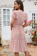 Ruffled Floral Print Short Sleeves Midi Dress - Image 5