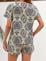 Casual Allover Print Two-piece Set, Short Sleeve V Neck Top & Shorts Outfits, Women's Clothing - Image 5