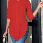 Split Button Front Shirt, Casual Long Sleeve Curved Hem Shirt, Women's Clothing - Image 3
