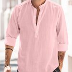 Classic Design Cotton Boat Neck Henley Shirt, Men's Casual Fit Vintage Style Long Sleeve Top For Spring Fall - Image 7