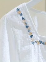 Floral Pattern Square Neck Blouse, Elegant Short Sleeve Blouse For Spring & Summer, Women's Clothing - Image 4