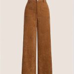 Corduroy High Waist Pants, Vintage Straight Leg Pants For Spring & Fall, Women's Clothing