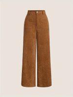 Corduroy High Waist Pants, Vintage Straight Leg Pants For Spring & Fall, Women's Clothing