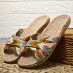 Summer Linen Sole Slides, Casual Open Toe Slip On Shoes, Comfortable Indoor Home Slides