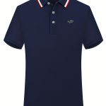 Breathable Embroidered Shirt, Men's Casual Crocodile Pattern Stripe Lapel Button Up Golf Shirt For Summer - Image 17