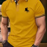 Men's Summer Fashion, Horse Riding Knight Pattern Short Sleeve Lapel Collar Henley Shirt, Chic And Trendy Golf Tops For Business And Outdoors Sports Wear - Image 4