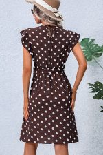 Dots Print V Neck Tie Waist Dress - Image 5