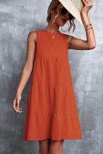 Ruffled Round Neck Solid Sleeveless Mini Dress - Image 2