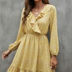V Neck Floral Print Ruffled Mini Dress