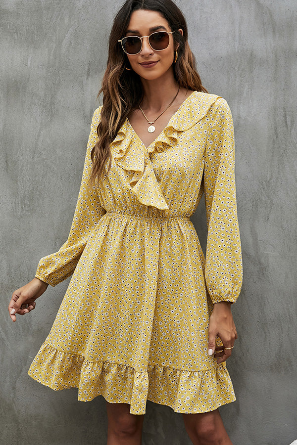 2_75b0e3ad-b762-484f-9774-08ae7f6a5e89.jpg V Neck Floral Print Ruffled Mini Dress - Image 1