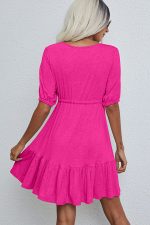 V Neck Drawstring Waist Casual Mini Dress - Image 3